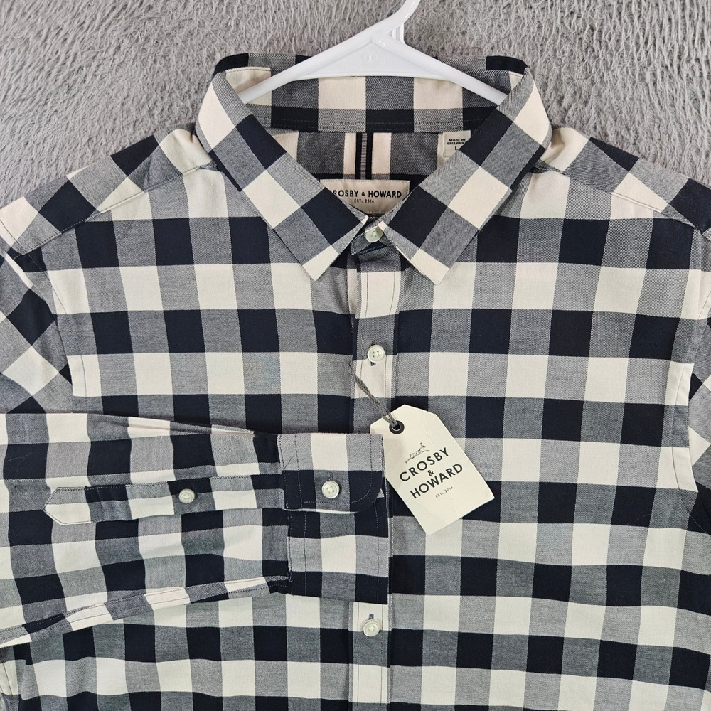 Crosby & Howard Mens Large Black White Buffalo Check Plaid Button Down Shirt NWT